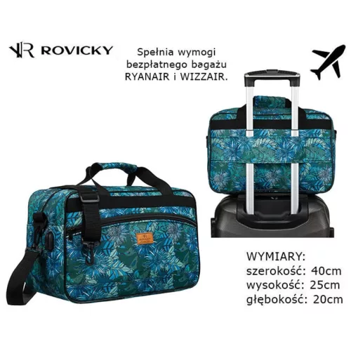 Rovicky zöld mintás utazótáska Wizz Air, Ryanair kézipoggyász  fedélzeti táska 40 x 25 x 20 cm