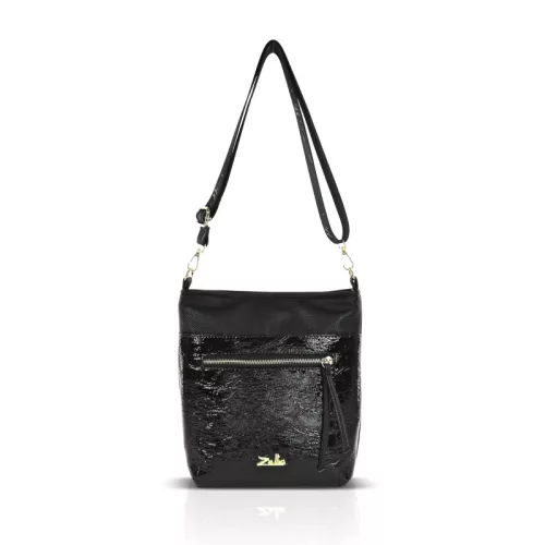 Zellia Zlb429 fekete, lakk női oldaltáska, crossbody 28 x 25 x 8,5 cm