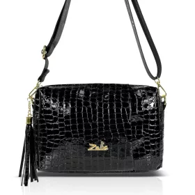   Zellia Zlb210 fekete lakk, krokodilmintás női oldaltáska 25 x 17 x 9 cm