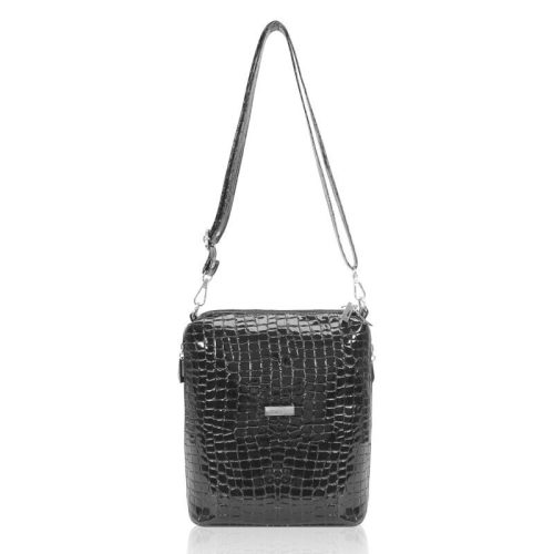 Zellia Zvn23015 női fekete lakk, krokodilmintás oldaltáska 24 x 21 x 12 cm