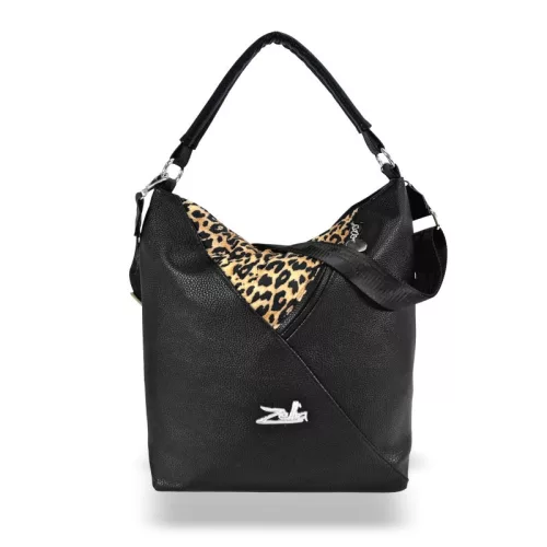 Zellia 17008 fekete ocelot mintás válltáska 36 x 34 x 14 cm
