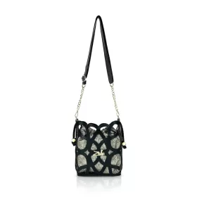   Zellia 25096 Strus fekete-arany oldaltáska, bucket bag 23 x 19,5 x 7,5 cm