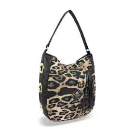   Zellia Zlb180 párduc mintás, fekete női válltáska  34 x 27 x 11 cm