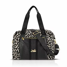   Zellia 24128 Pantera párduc mintás fekete-taupe női sporttáska, gymbag 40 × 30 × 19 cm