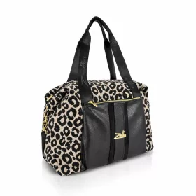   Zellia 24128 Pantera párduc mintás fekete-taupe női sporttáska, gymbag 40 × 30 × 19 cm