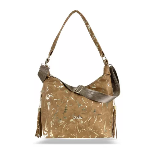 Zellia Zlb251 camel- arany márvány mintázatú, női válltáska 34 X 29 X 14 Cm