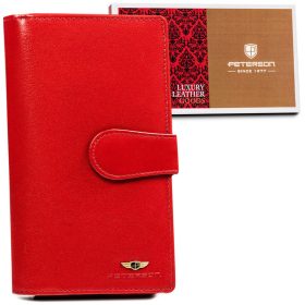   Peterson átkapcsos, piros női bőr pénztárca RFID védelemmel