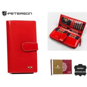   Peterson átkapcsos, piros női bőr pénztárca RFID védelemmel