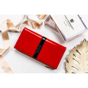   Peterson női piros színű rostbőr pénztárca RFID, 19×9,5 cm