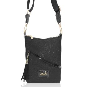   Zellia 23012 női, fekete csillámos oldaltáska 26 x 18 x 5,5 cm