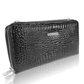   Jennifer Jones croco mintás, fekete női lakk bőr pénztárca 20,5×11 cm