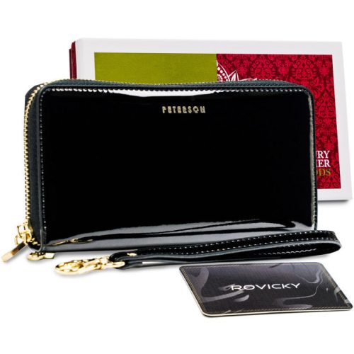 Peterson fekete női lakk bőr pénztárca 19×9,5 cm