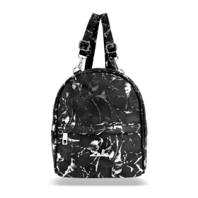   Zellia Zlb301 női, fekete-ezüst márvány mintázatú hátizsák 25 x 21 x 8 cm