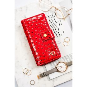   Rovicky női piros mintás rostbőr divat pénztárca 18,5 x 9,5