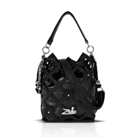   Zellia 26050 fekete virágdíszes vödörtáska, bucketbag 23 x 19,5 x 7,5 cm