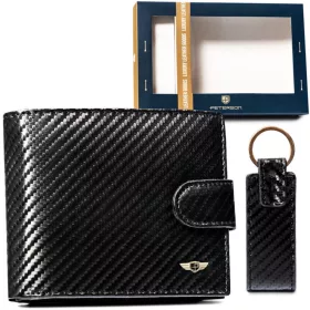   Peterson fekete férfi bőr pénztárca kulcstartóval, RFID 13×10 cm