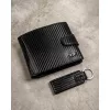 Peterson fekete férfi bőr pénztárca kulcstartóval, RFID 13×10 cm