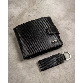   Peterson fekete férfi bőr pénztárca kulcstartóval, RFID 13×10 cm