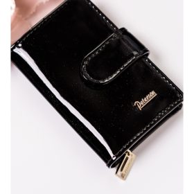   Peterson átkapcsos fekete női lakk bőr kártyatartó 10,5×8,5 cm