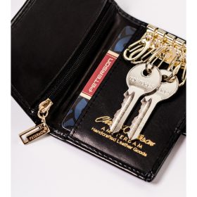   Peterson átkapcsos fekete női lakk bőr kártyatartó 10,5×8,5 cm