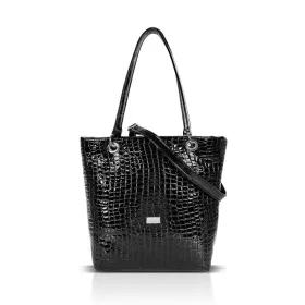   Zellia ZVN26005 Krokkó fekete krokodil mintás női válltáska, shopper 37 × 32 × 12 cm