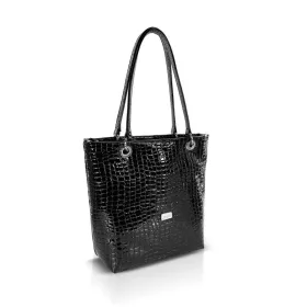   Zellia ZVN26005 Krokkó fekete krokodil mintás női válltáska, shopper 37 × 32 × 12 cm