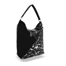   Zellia 17008 fekete-ezüst márvány mintázatú női válltáska 36 X 34 X 14 cm