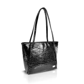   Zellia ZVN26007 Krokkó fekete krokodilmintás lakk női válltáska, shopper 40 × 27 × 14 cm