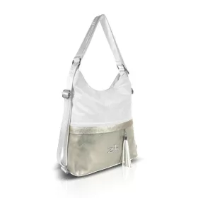   Zellia 24040 fehér-arany női válltáska, hátizsákká alakítható 37 x 32 x 12 cm