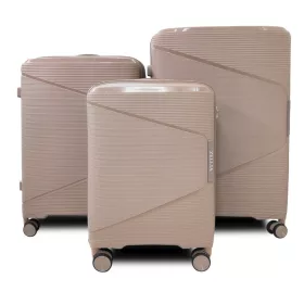   Zellia drapp 3 db-os, keményfalú bőrönd szett 55-65-75 cm