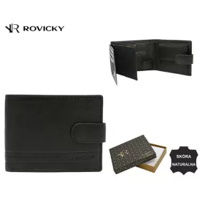Rovicky átkapcsos fekete férfi bőr pénztárca 12,5×9 cm