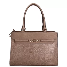   Karen Zoja M 8043 bronz virágmintás, női rostbőr kézitáska, válltáska 32 × 23 × 11 cm